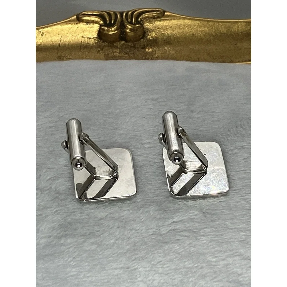 Vtg Silver‎ Tone Cufflinks Ornate Monogram Engrave Ready Old Money Estate MCM